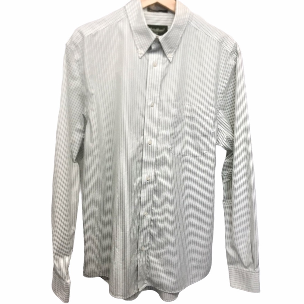Eddie Bauer Shirt M green striped wrinkle resistant
